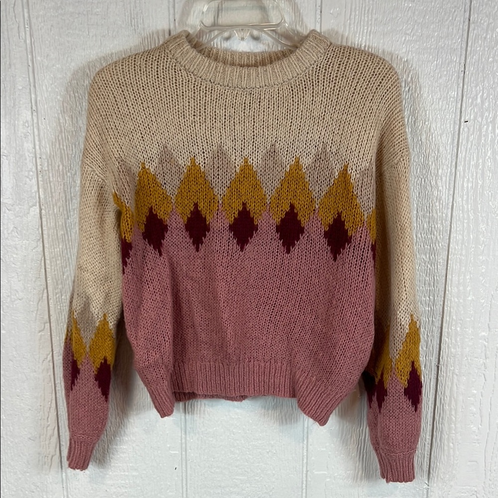 Elodie Girl Colorful Knit Sweater with Diamond Pattern